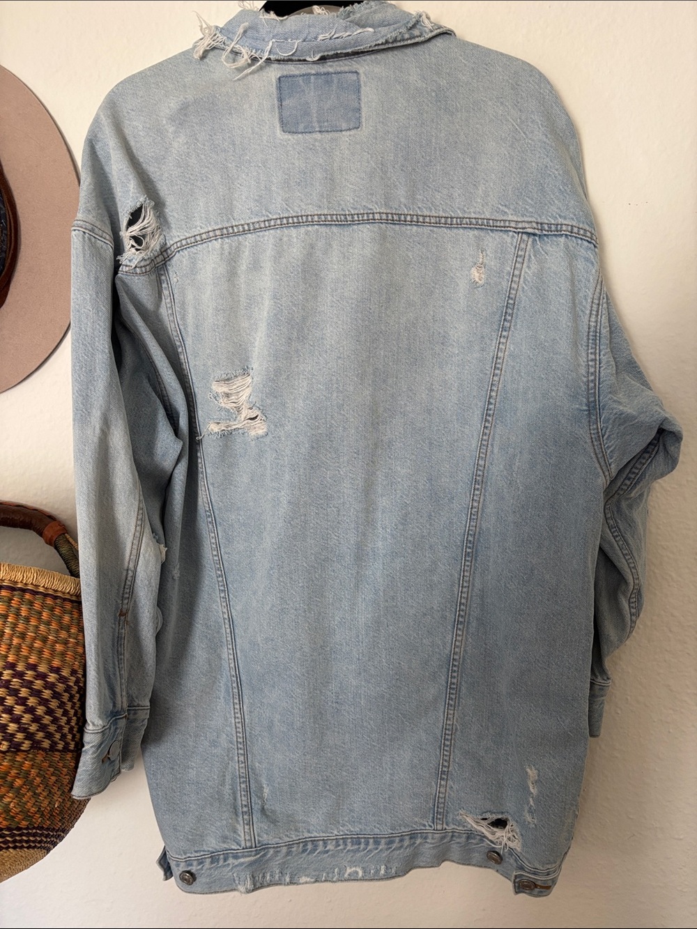 American Eagle Outfitters Distressed Light Wash Denim Jacket - Picture 7 of 7